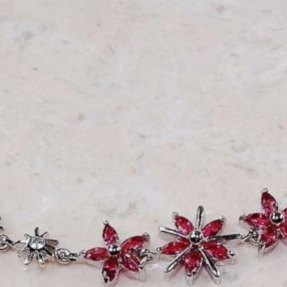 Silver Sun Bursts with Ruby & White Topaz Bracelet - Picture 2 of 2